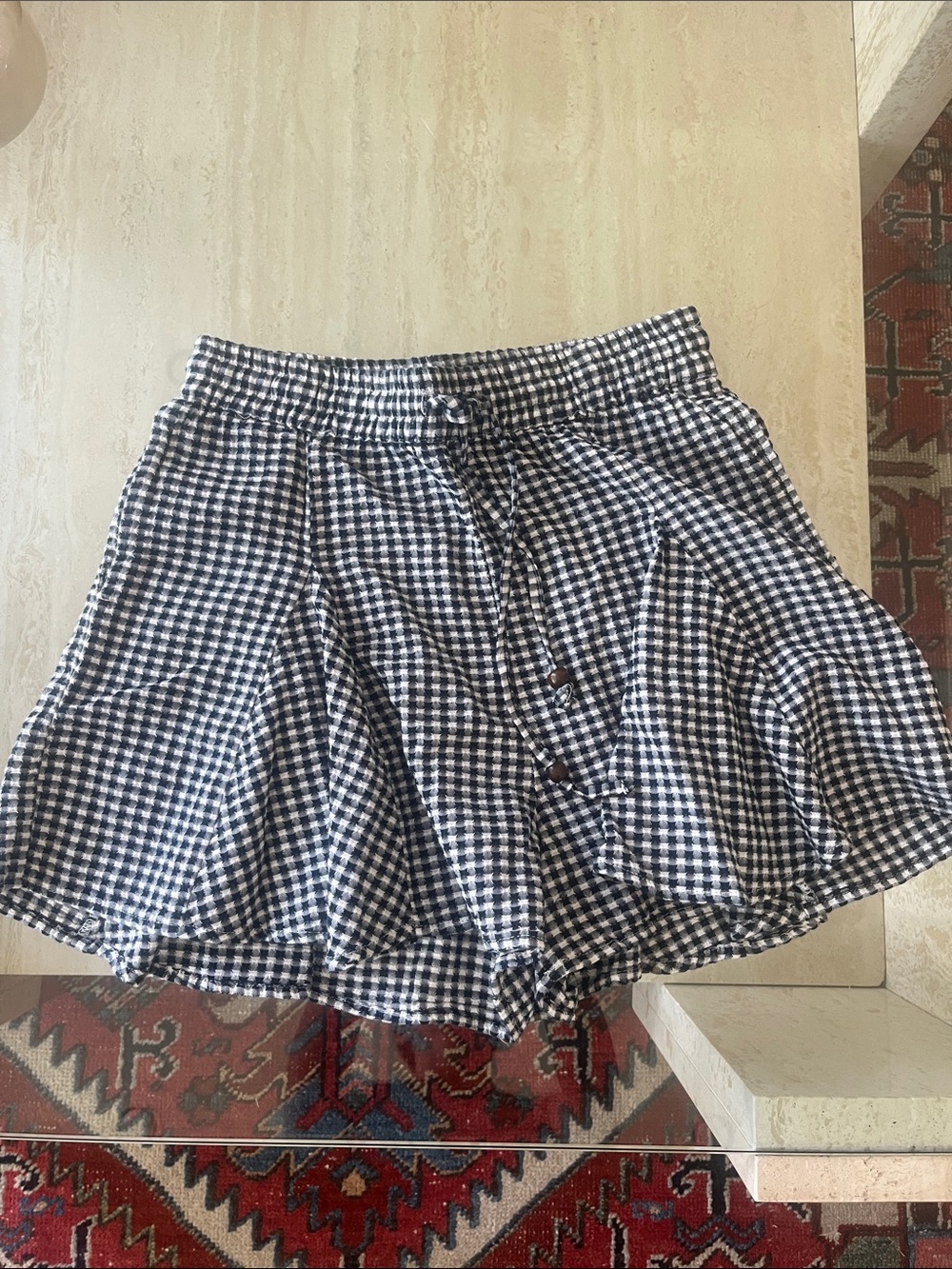 Zara Gingham Drawstring Flared Skort - Navy & White